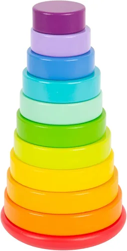 Small Foot - Torre apilable grande de madera con arco iris – Los bebés aprenden la coordinación mano-ojo, patrones y colores mientras desarrollan