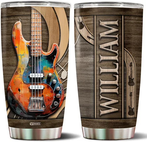 Regalos personalizados de bajo para hombres, taza de café aislada de acero inoxidable de 20 onzas, vaso de viaje con tapa, regalo para amantes de