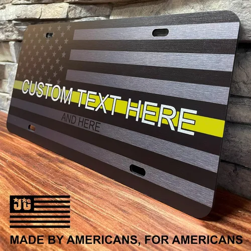 Miniatura 2 de JASS GRAPHIX Placa de matrícula personalizada con la bandera estadounidense de línea amarilla, homenaje personalizado a despachadores y operadores
