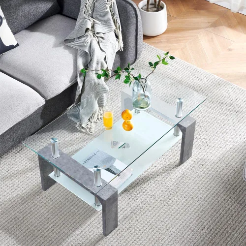 Miniatura 12 de Btrpily Mesa de centro rectangular para sala de estar, mesa de té adecuada para sala de espera, mesa auxiliar moderna con patas de madera, mesa