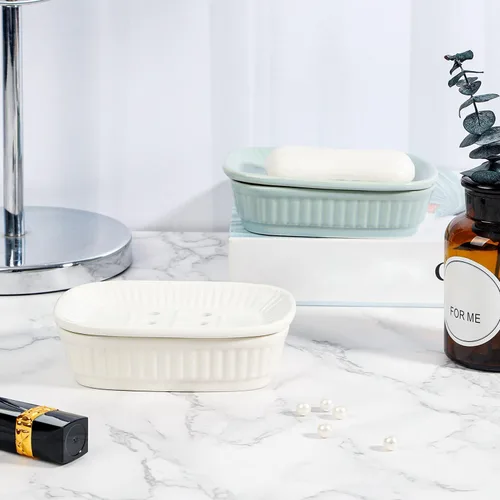 Miniatura 7 de VanEnjoy Jabonera de cerámica verde, jabonera autodrenante para fregadero de cocina, tenedor decorativo del cuarto de baño