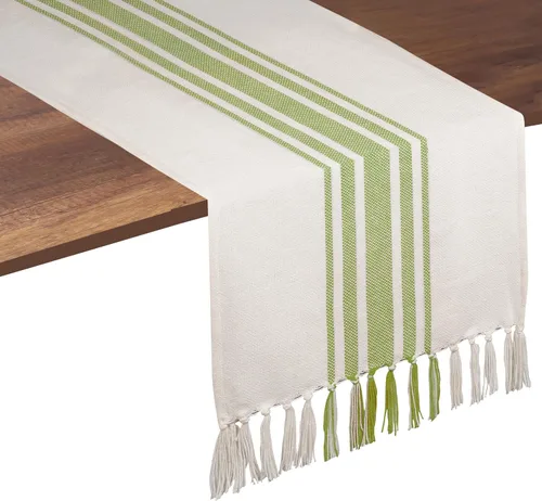 Miniatura 13 de Native Fab Camino de mesa a rayas grises – Mantel bohemio de 72 pulgadas de largo con borlas – 100% algodón, tejido apretado, mantel antideslizante