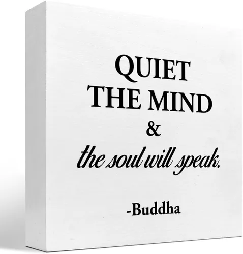 Cartel de "Quiet The Mind and The Soul Will Speak", caja de madera inspiradora, placa decorativa de escritorio para el hogar, sala de yoga,