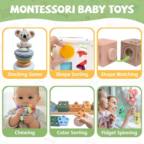 Miniatura 3 de YHHYTOY Juguetes Montessori 6 en 1 para bebés de 0-6 6-12 meses, juguetes de dentición para bebés, bloques apilables suaves, anillos clasificadores