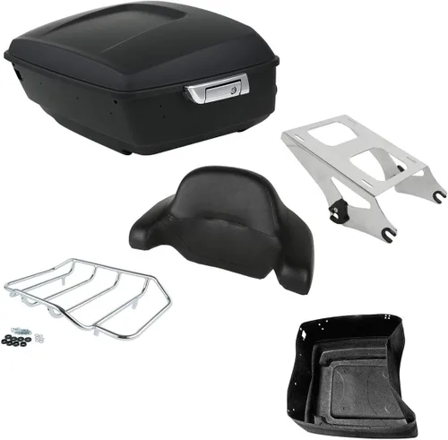 Miniatura 13 de TCMT Caja de maletero trasera con respaldo para motocicleta, rejilla portaequipajes de 2 plazas, para Harley 2014-2025 Touring CVO Road King Street