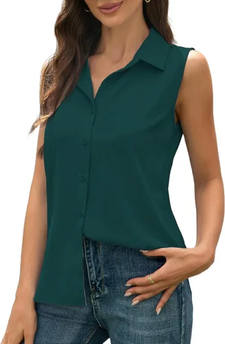 Miniatura 7 de JTD Camisas sin mangas con botones para mujer, tops casuales con cuello, camiseta sin mangas con cuello en V, blusas de verano para trabajo