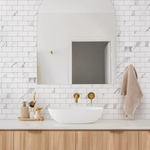 Miniatura 6 de STICKGOO azulejo de metro de 10 hojas para despegar y pegar, azulejo de pared autoadhesivo de PVC, salpicadero adhesivo de Calacatta para cocina