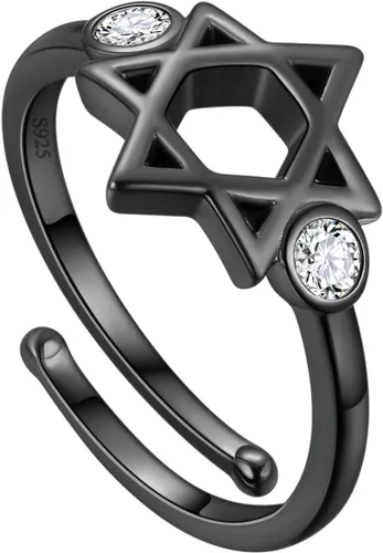 Miniatura 65 de Jewmon Anillo de plata de ley con estrella de David para mujer – Anillo ajustable Magen David – Amuleto Wicca – Regalos judíos