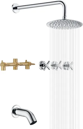 Miniatura 10 de Grifo de bañera y ducha de 3 manijas, juego de grifería de bañera negro mate con caño de cascada para bañera, kit de molduras de bañera y ducha