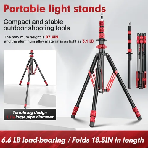 Miniatura 2 de FreeSea - Soporte de luz con bolsa de almacenamiento, trípode de aluminio de 87.4 pulgadas/2.22m para fotografía, para reflectores, cajas de luz