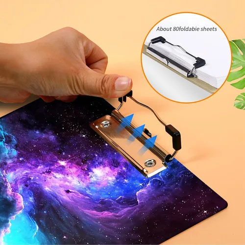 Miniatura 6 de Portapapeles de plástico con soporte para bolígrafo, portapapeles tamaño carta A4 con clip de perfil bajo y lazo para colgar, bonito portapapeles