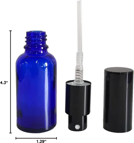 Miniatura 9 de Paquete de 12 botellas de vidrio azul de 1 onza para aceites esenciales, botella pequeña de espray de niebla fina, recargable para perfumes, viajes