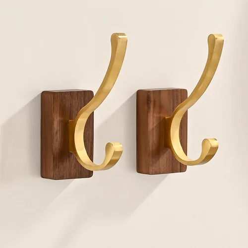 Miniatura 8 de Paquete de 2 Percheros Pequeños de Madera de 17.3" Montados en la Pared con 5 Ganchos, Ganchos de Pared de Entrada Colgador de Abrigos para Colgar
