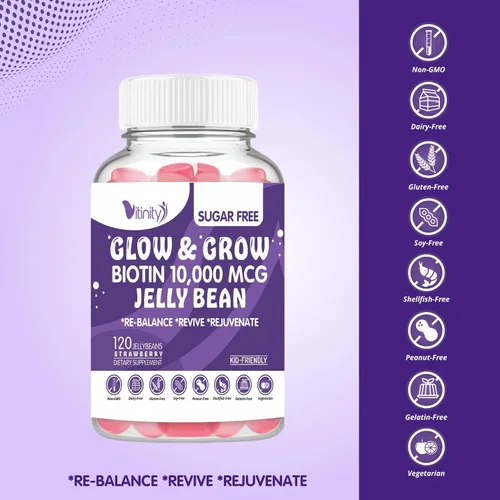 Miniatura 6 de VITINITY Biotin 10000 Mcg Extra Strength Vegetarian (Vitamina B) Suplemento sin azúcar - Apoya el cabello y la piel más saludables - Mujeres