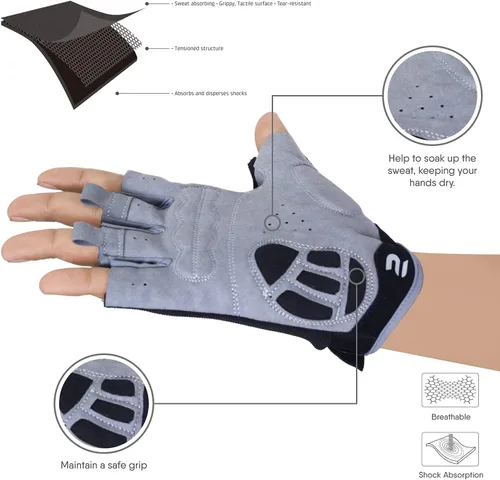 Miniatura 5 de SAWANS Guantes de ciclismo de medio dedo, guantes de ciclismo de montaña de carretera, antideslizantes, amortiguadores, acolchados, transpirables