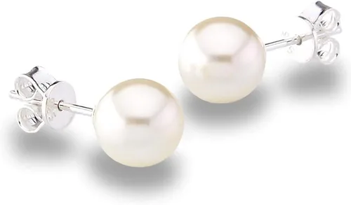 Auténtico cristal europeo fino 0.315 in redondo simulado perla S925 pendientes de tuerca de plata esterlina sólida para las mujeres