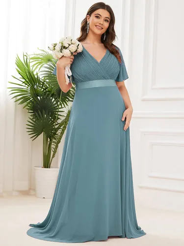 Miniatura 44 de Ever-Pretty Vestido formal para mujer, Navidad, Año Nuevo, cuello en V, gasa, talla grande, largo hasta el suelo, vestido de dama de honor