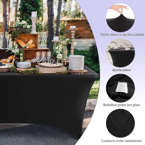 Miniatura 4 de ABCCANOPY - Mantel de Spandex elástico de 6 pies negro, mantel ajustado resistente a arrugas para mesas plegables rectangulares, protector
