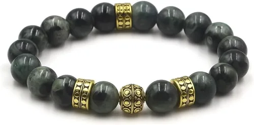 Miniatura 5 de Kartini Studio Pulsera de jade y oro, pulsera de cuentas de jade verde oscuro y oro, joyería de cuentas de calidad para hombre