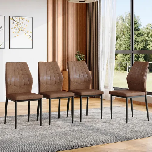 Miniatura 8 de Juego de 4 sillas de comedor negras, modernas sillas de cocina de piel sintética con cojín suave y patas de metal negro, impermeables y fáciles