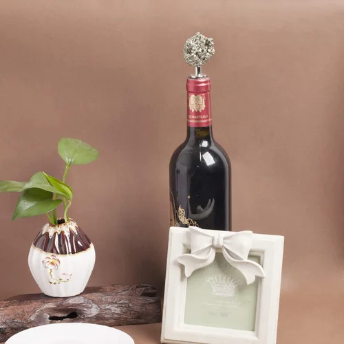 Miniatura 6 de AMOYSTONE Tapón para botella de vino de pirita natural con sello de aleación hermético para decoración de bar de cocina, adorno de estante de piedra