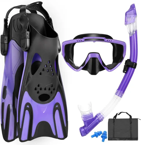 Miniatura 8 de Snorkeling Gear for Adults, Mask Fins Snorkel Set, Panoramic View Diving Mask Anti-Fog, Anti-Leak, Dry Top Snorkel and Dive Flippers with Travel Bag