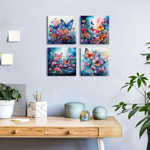 Miniatura 3 de Arte de pared de mariposa azul, imágenes de mariposas azules, decoración de pared de baño, imágenes abstractas de flores silvestres, impresiones