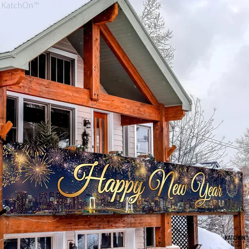 Miniatura 2 de KatchOn Cartel de Feliz Año Nuevo 2025, extragrande, 120 x 20 pulgadas Suministros para fiestas de Nochevieja 2025, decoraciones nuevas 2025