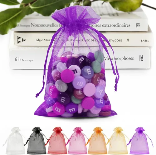 Miniatura 17 de ANZNKU 50 bolsas de organza dorada de alta calidad de 5 x 7 pulgadas, bolsas de malla con cordón, bolsa de regalo tamaño pequeño, bolsa de organza