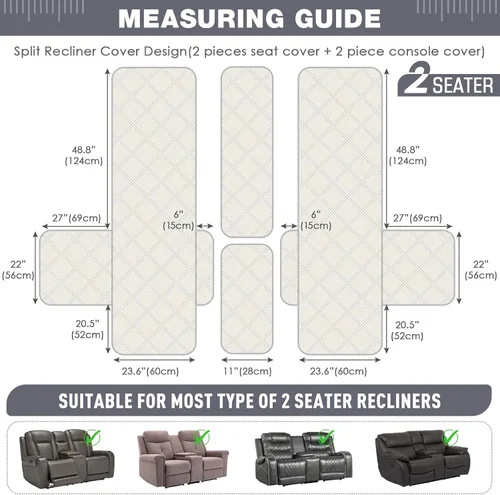 Miniatura 5 de TAOCOCO Funda reclinable para sofá biplaza con consola central, fundas 100% impermeables para mascotas para sillón reclinable doble con diseño