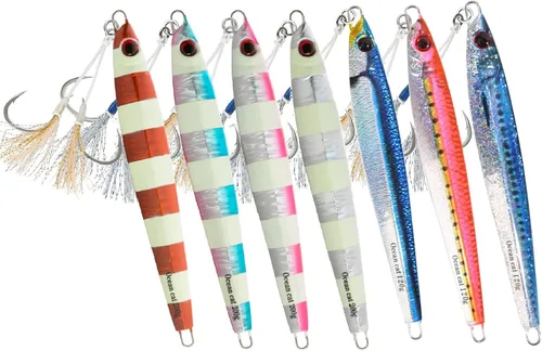 Miniatura 7 de OCEAN CAT Plomo de metal plano de caída lenta pesca señuelos hundimiento vertical cebo de jigging con gancho de mariposa para pesca de agua salada