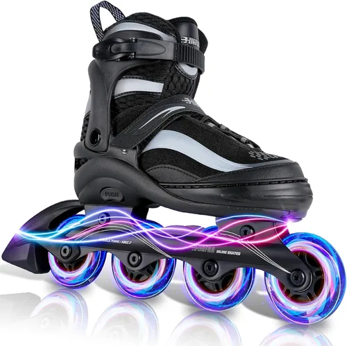Miniatura 8 de Adjustable Inline Skates for Kids Ages 4–12, Light Up Wheels, Beginner Roller Skates for Boys & Girls, Outdoor & Indoor Skating Gift Púrpura