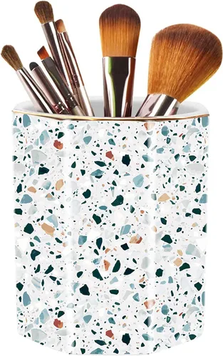Miniatura 11 de Soporte para bolígrafo para escritorio, con patrón floral, taza de lápices para niñas, niños, organizador de escritorio de cerámica duradero, Rosa