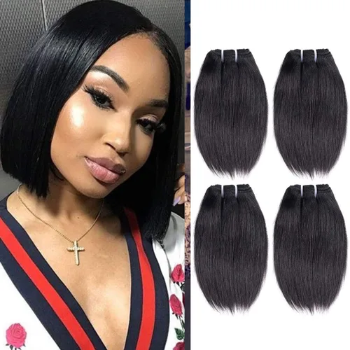 Liang Dian Paquetes de cabello humano corto de 8 pulgadas color natural 4 paquetes 12A cabello virgen brasileño 100% cabello humano liso sin