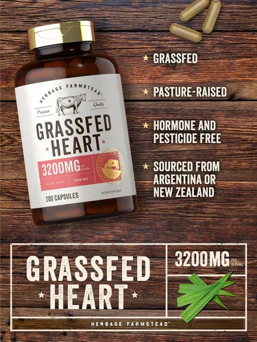 Miniatura 3 de Carlyle Herbage Farmstead - Suplemento de corazón de carne de res alimentada con pasto 3200 mg 200 unidades Cápsulas bovinas criadas en pasto