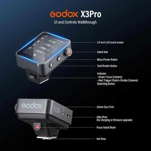 Miniatura 8 de Godox X3 Pro C (2026) TTL Disparador de flash para Canon, transmisor inalámbrico de pantalla táctil LCD de 2.4 GHz con control Bluetooth