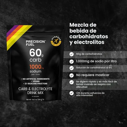 Miniatura 2 de Precision Fuel PF60 Mezcla de Polvo para Bebida de Carbohidratos y Electrolitos para Hidratación y Energía - Nutrición Deportiva de Resistencia