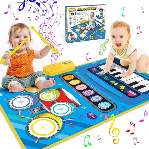 Miniatura 7 de Bluejay Alfombrilla de piano para bebé, teclado musical, juguetes de aprendizaje con 26 letras, música electrónica con tacto de animales, juguetes