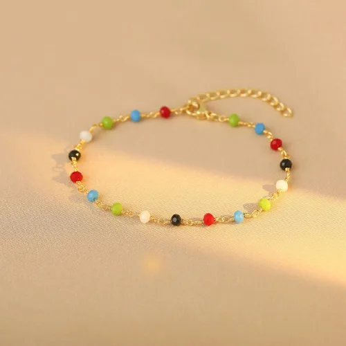 Miniatura 2 de Pulsera de cadena de elegante oro para mujer, pulseras de cadena individual o en capas, con eslabón de dije de corazón, karma, triángulo, perlas