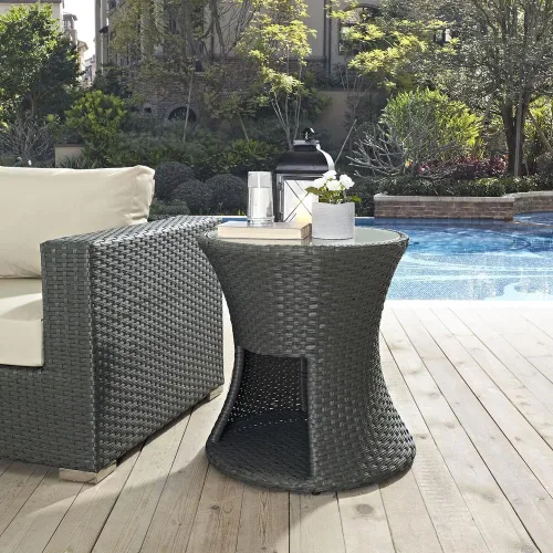 Miniatura 2 de Modway Sojourn - Mesa auxiliar de mimbre para patio al aire libre, color chocolate