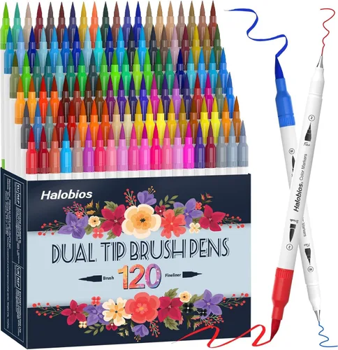 Halobios Marcadores artísticos de doble punta, 120 colores numerados (pincel y punta fina), no se traspasa para libros de colorear para adultos,