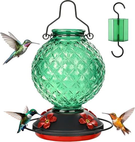Miniatura 13 de 25 OZ Glass Hummingbird Feeder for Outdoors, Leak Proof Hummingbird Feeder with Ant Moat, 4 Bee Resistant Feeding Ports, Easy Clean Wide Mouth