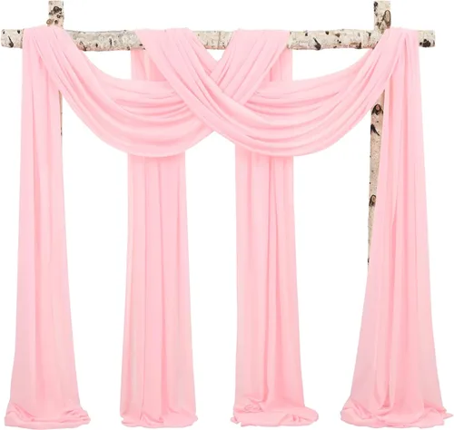 Tela para Drapeado de Arco de Boda, 4 Paneles de 28" x 20 pies Rosa, Cortinas de Arco de Boda para Ceremonia, Cortinas de Tela de Gasa, Drapería de