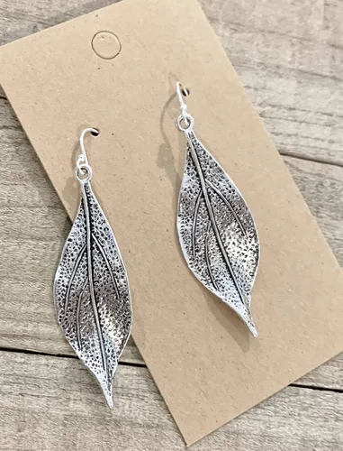 Miniatura 2 de Wavy Leaf on Sterling Silver Dangle Earrings Bohemian Boho