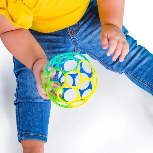 Miniatura 3 de Bright Starts Oball Easy Grasp Classic Ball - Juguete infantil en azul/verde, edad recién nacido y más, 4 pulgadas amarillo/verde/azul