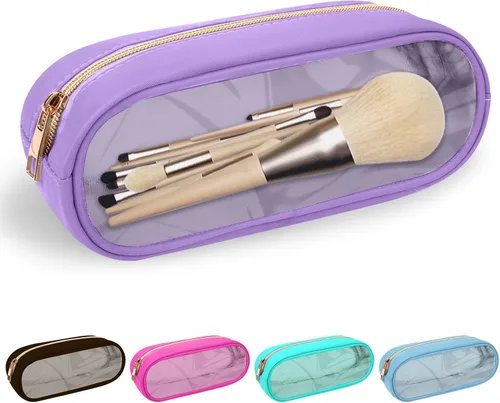 Miniatura 16 de izuzta Bolsa de maquillaje pequeña de nylon para bolso, linda bolsa de cosméticos con cremallera, bolsa de maquillaje preppy, Azul, Mini 2-Azul