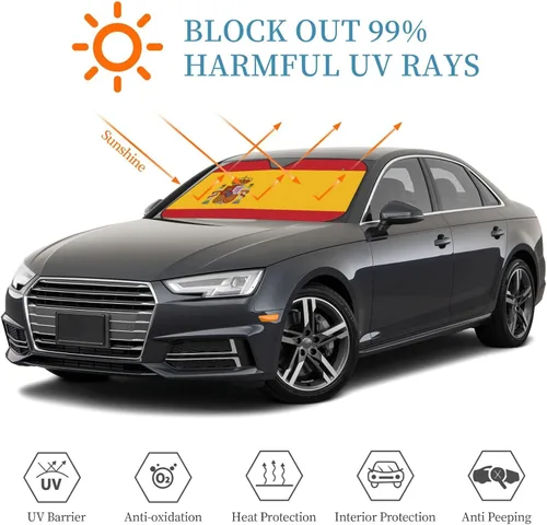 Miniatura 7 de Parasol plegable para parabrisas de coche con bandera de España, bloquea el calor y los rayos UV