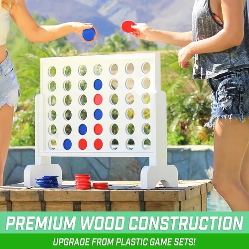 Miniatura 3 de GoSports Juego 4 en fila gigante con funda transportadora – 2 pies de ancho – fabricado en madera