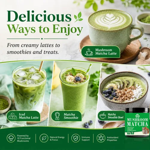 Miniatura 5 de Suiyilary Matcha de hongos, té matcha ceremonial en polvo con 7 hongos superalimentos, sin gluten, sabor genial matcha caliente o frío último, 5.29
