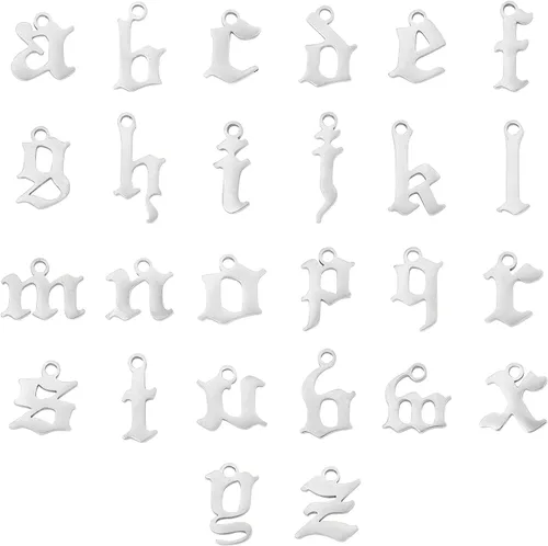 UNICRAFTALE 26 dijes de metal hipoalergénicos del alfabeto de acero inoxidable, dijes de letras, dijes suaves de acero inoxidable para fabricación